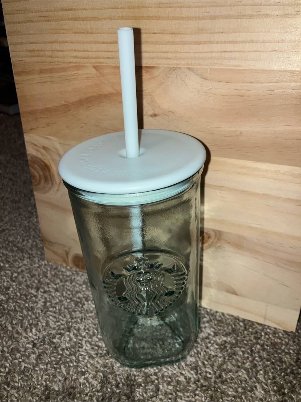 Starbucks Clear Green Glass Tumbler with mint green Lid and Straw 16 Oz.